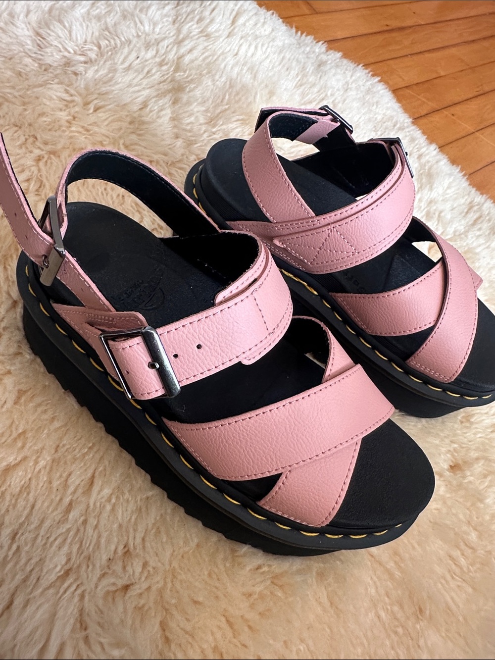 Dr. Martens Pink Leather Platform Buckle Sandals